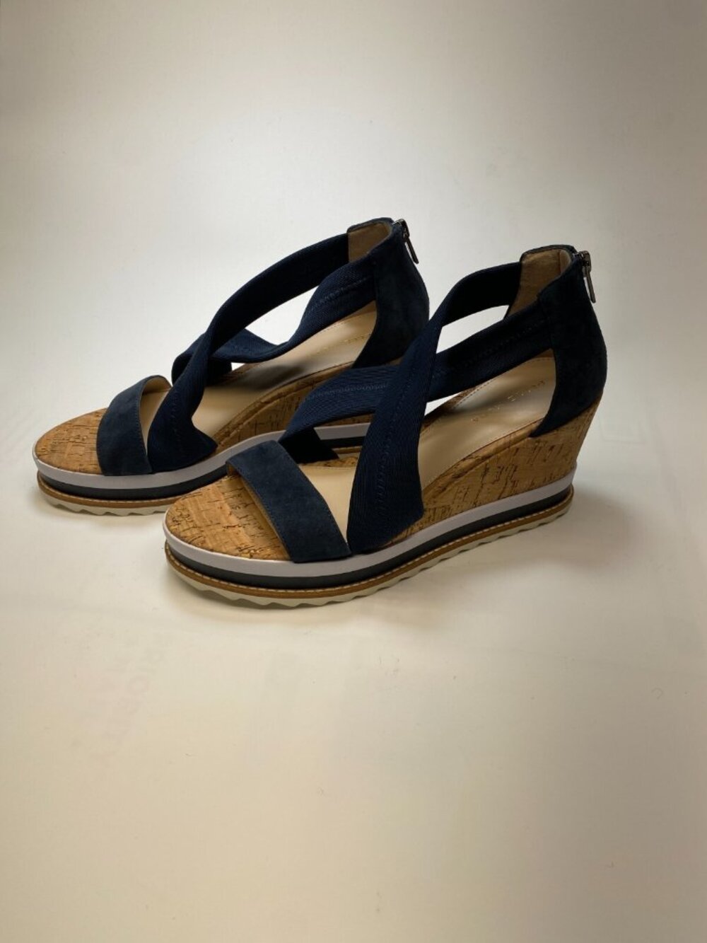 Pelle Moda Womens Medina Navy Strap Wedge Cork Heel Sandal Sz 10